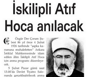 İskilipli Atıf Hoca Anılacak