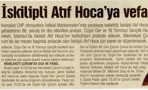 İskilipli Atıf Hoca'ya Vefa