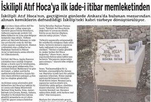 İskilipli Atıf Hoca'ya İlk İade-i İtibar Memleketinden