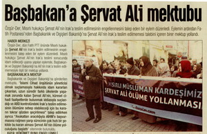 Başbakan'a Şervat Ali Mektubu