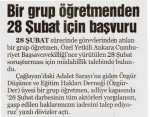 Bir Grup Öğretmenden 28 Şubat İpin Başvuru