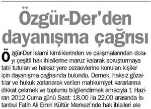 Özgür-Der'den Dayanışma Çağrısı