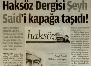 Haksöz Dergisi Şeyh Said'i Kapağa Taşıdı