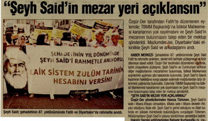"Şeyh Said'in Mezar Yeri Açıklansın"