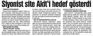 Siyonist Site Akit'i Hedef Gösterdi