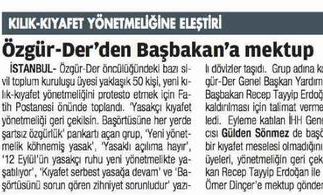 Özgür- Der'den Başbakana Mektup