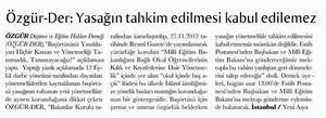 Özgür-Der: Yasağın Tahkim Edilmesi Kabul Edilemez