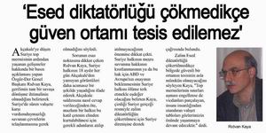 'Esed Diktatörlüğü Çökmedikçe Güven Ortamı Tesis Edilemez'