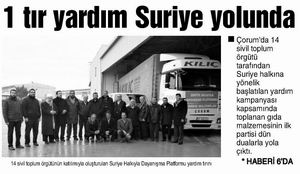 1 Tır Yardım Suriye Yolunda
