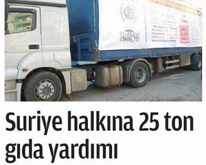 Suriye Halkına 25 Ton Gıda Yardımı