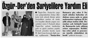 Özgür-Der'den Suriyelilere Yardım Eli