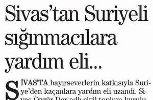 Sivas'tan Suriyeli Sığınmacılara Yardım Eli