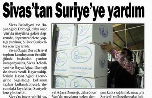 Sivas'tan Suriye'ye Yardım