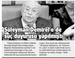 Süleyman Demirel'e de Suç Duyurusu Yapılmıştı
