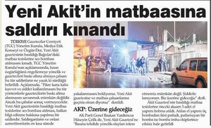 Yeni Akit'in Matbaasına Saldırı Kınandı