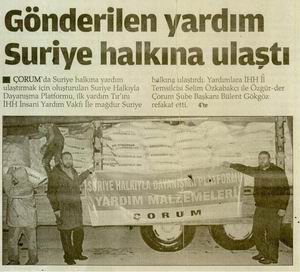 Gönderilen Yardım Suriye Halkına Ulaştı