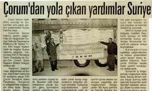 Çorum'dan Yola Çıkan Yardımlar Suriye Halkına Ulaştı