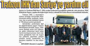 Trabzon İHH’dan Suriyeye Yardım Eli