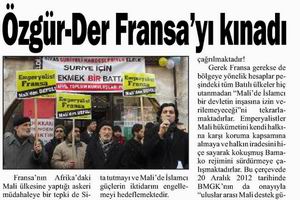 Özgür-Der Fransa'yı Kınadı