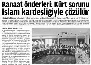 Kanaat Önderleri: Kürt Sorunu İslam Kardeşliğiyle Çözülür