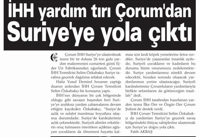 İHH Yardım Tırı Çorum’dan Suriye’ye Yola Çıktı