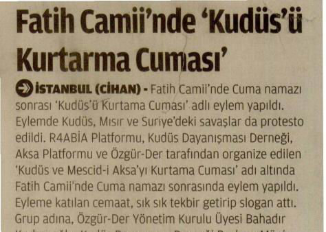 Fatih Camii'nde 'Kudüs'ü Kurtarma Cuması'