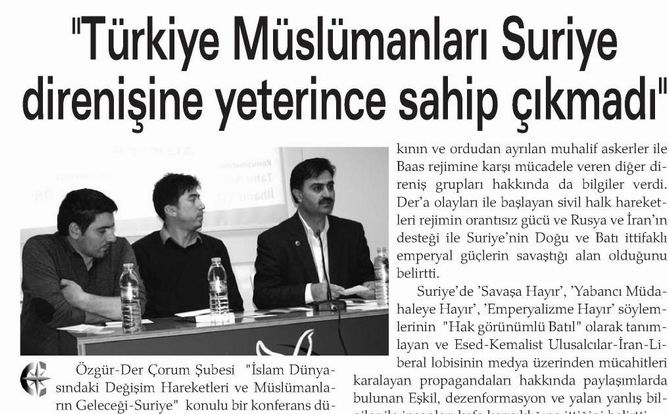 "Türkiye Müslümanları Suriye Direnişine Yeterince Sahip Çıkmadı"