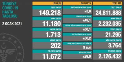 Türkiye’nin 2 Ocak korona tablosu açıklandı