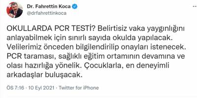 Sağlık Bakanı Koca'dan okullarda yapılacak PCR taramasıyla ilgili yeni açıklama