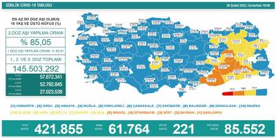 Türkiye'de koronavirüs tablosu: Can kaybı 221 vaka sayısı 61 bin 764