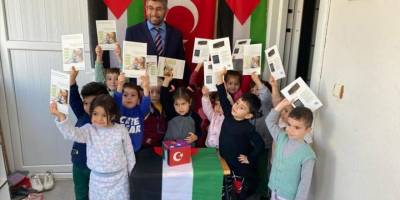 Kahramanmaraş'ta afetzede minik Kur'an kursu öğrencilerinden Filistin'e destek