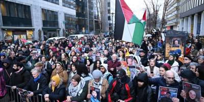Brüksel'de AB Dışişleri Bakanları Toplantısı sırasında Filistin'e destek gösterisi düzenlendi