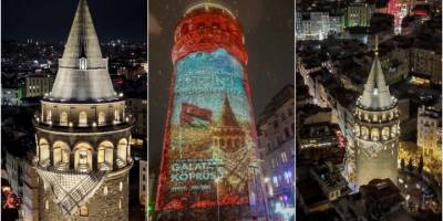 İstanbul'da Galata Kulesi'ne Filistin kefiyesi asıldı